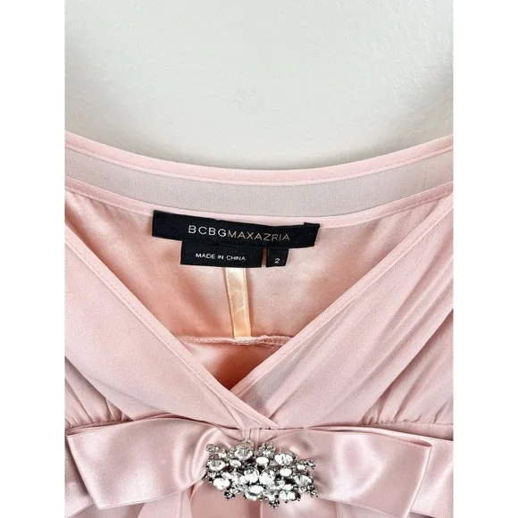 BCBG MAX AZRIA Strappy Dress Cascading Ruffle Silk Fairy Blush Pink Sz 2 - Picture 4 of 11